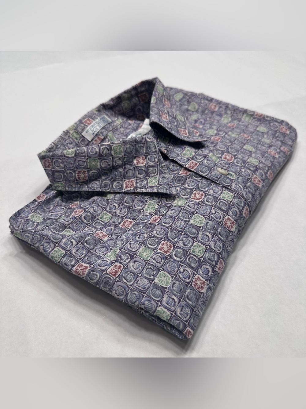 Vintage Burma Bibas 60 Singles Cotton Lawn GEO Print SS Button-up Shirt L